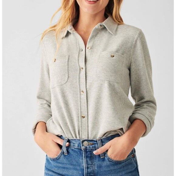 Faherty Tops - Faherty Legend Sweater Shirt Womens Size S Off White Flannel Pockets Button Up